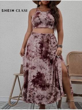Rose-Taupe Tie-Dye Maxi Skirt and top